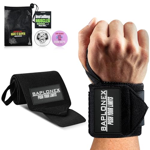 BAPLONEX ® Muñequeras Gimnasio y Cross Training Unisex + Bolsa de Transporte para Accesorios Gimnasio | Muñequeras Gym Deportivas para Usar con Pesas, Cross Training, Poleas, etc.