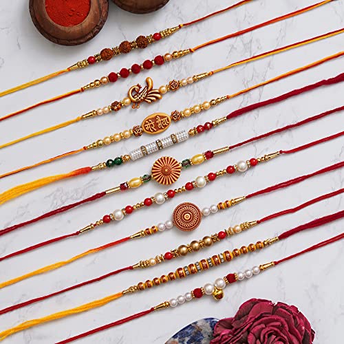 Image of eCraftIndia Blue Golden Beautiful Flower Designer Rakhi for Brother | Raksha Bandhan Rakhi for Bhai Bhaiya