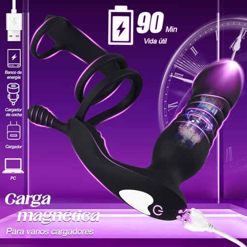 Masajeador de próstata vibratorio con anillo para el pene extensible de 10 modos 5
