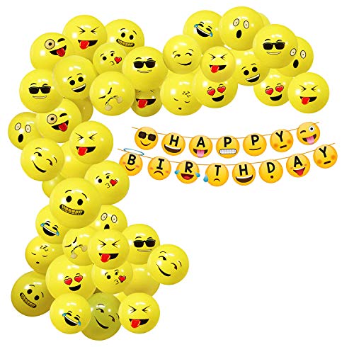 Image of Party Propz Emoji Theme Birthday Decoration Kit-51Pcs Combo,Smiley Birthday Theme For Kids|Smiley Theme Birthday Decoration Kit|Happy Birthday Banner (Cardstock)|Birthday Decoration Items,Multicolor