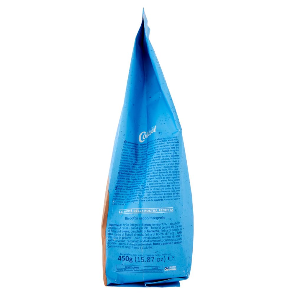 Colussi Biscotti Oswego Integrali Lot de 6 biscuits complets avec sucre brun et farine de céréales, sachet de 450 g + 1 sachet de thé glacé San Benedetto au citron sans sucre 330 ml