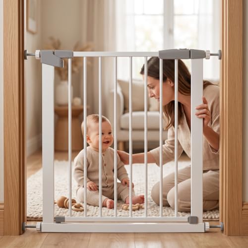 Image of StarAndDaisy Baby Safety Gate for Stairs, Doorways & Hallways, Child Safety Gate with Dual Lock, Auto-Close, No Drill Pressure Mount, Staircase Gate Baby Safety | Safety Gate for Kids Home | Black