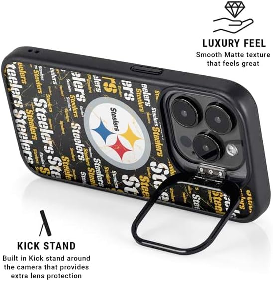 Skinit Kickstand Phone Case Compatible with iPhone 16 Pro - Officially Licensed NFL Pittsburgh Steelers Black Blast Design