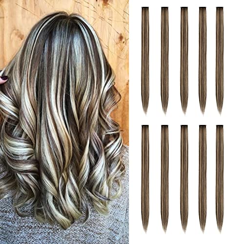 Snoblass 6 Packs Colored Clip in Hair Extensions ,21In Colorful Straight Hair Extensions Clip in for Women Party Christmas Birthday party (pink), 21 Inch