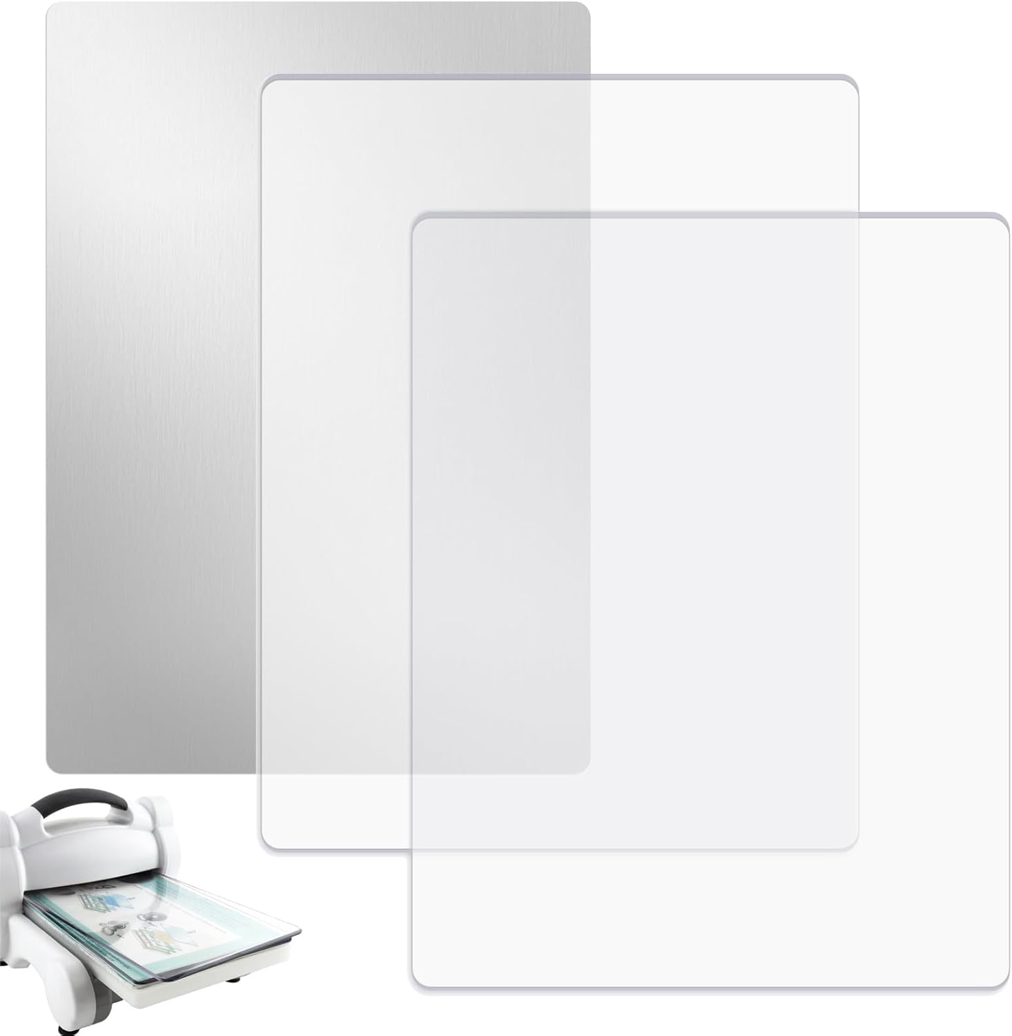 BAOFALI 3 Pcs Standard Cutting Pads and Metal Shim Set for Die Cutting Machine；Clear Polycarbonate Plastic Cutting Plates,Cutting Pads Die Cutting Plates 8 3/4 x 6 1/8 x 1/8 inch / 6x8.5 Inch