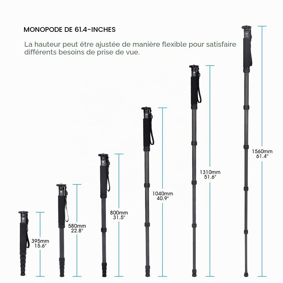 SIRUI Monopode Appareil Photo en Fibre de Carbone,6 Sections Monopode Portable, Monopod de Voyage Charge Maximale 10KG (AM-326M,Noir)