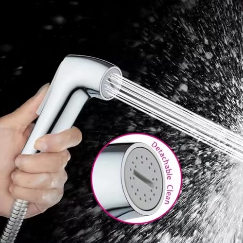 Image of BATH GURU ABS Premium Bathroom Bidet Sprayer Gun, Health Faucet Set for Toilet, with 1.2 Mtr Heavy Stainless Steel Shower Tube Hose and Wall Hook, Chrome Finish