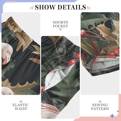 Flamingo Berry Flowers Boys Long Pants Soft Trousers Elastic Waist Kids Lounge Bottoms with Pockets S-XL4