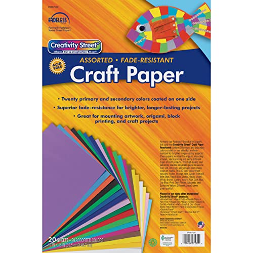 Creativity Street Craft Paper P0057530, 20 Assorted Colors, 12" X 18", 20 Sheets #TOP22