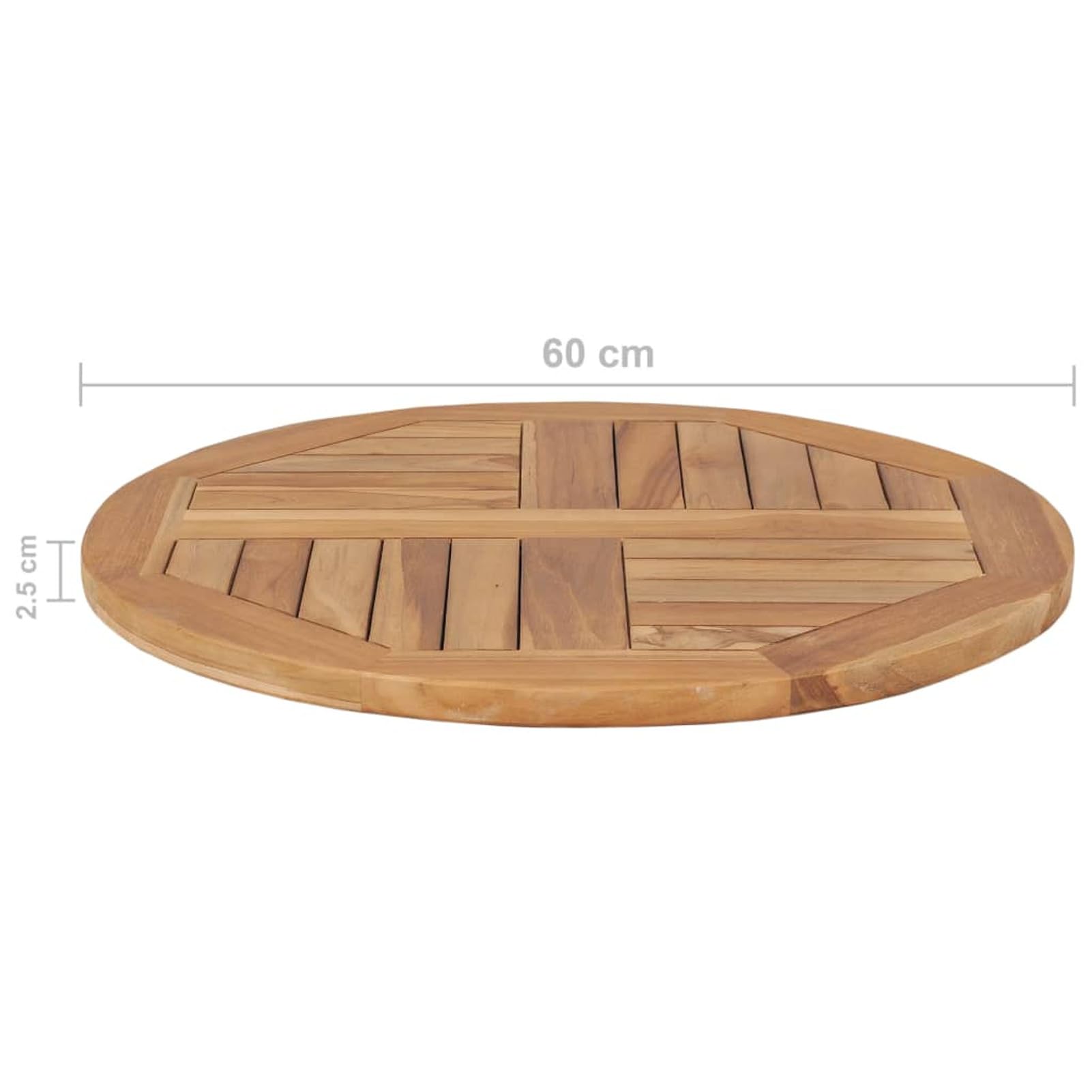 Homgoday Piano Tavolo in Legno Massello di Teak Rotondo 2,5 cm 60 cm, Piano Tavolo, Piano da Tavolini da caffè, Piano da Tavo da Salotto