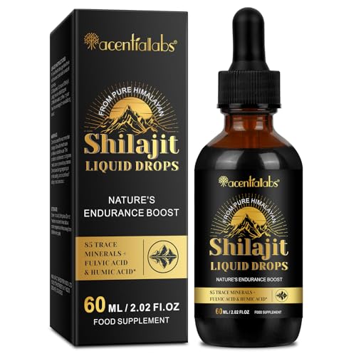 60ML Shilajit Liquid Drops, High Strength Himilayan Shalajit Resin, 100% Pure Shilajit with Fulvic Acid and Minerals, Strength & Stamina Booster for Men and Women