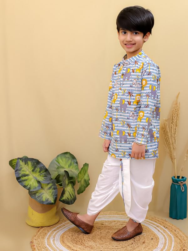 Image of superminis Boys Dhoti Kurta Set Cotton Animal Print Full Sleeves Ethnic Wear for Kids Boys | Kurta Dhoti for Baby Boy 0-3 Months to 8 Years | Traditional Dress for Festive