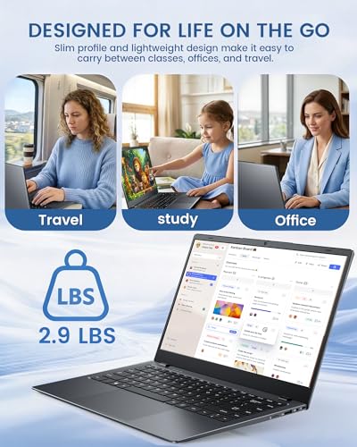 Image of Laptop, 8GB RAM, 128GB, Pentium 6500Y (Up to 3.4GHz, Beat Celeron) | 14 Inch FHD IPS Screen, Lightweight Laptops for School & Work, Dual USB C, USB 3.2, HDMI, WiFi