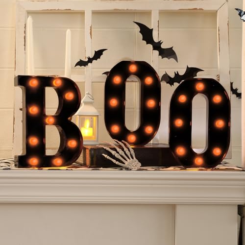 Halloween Decorations-3 Marquee Light up Letters BOO Decorative Sign Halloween Decor for Kitchen Tabletop Fireplace Mantel Party Indoor