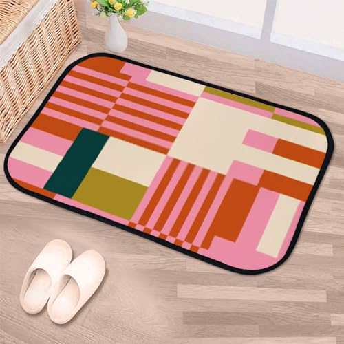 QAZPL Nuansexi Bathroom Rugs Modern Geometric Retro Scandinavian Style Floor Mats Non Slip Bathmat Doormat Tub Mat Coral Velvet Absorbent Entrance Carpet Mats Machine Washable Bedroom Decor