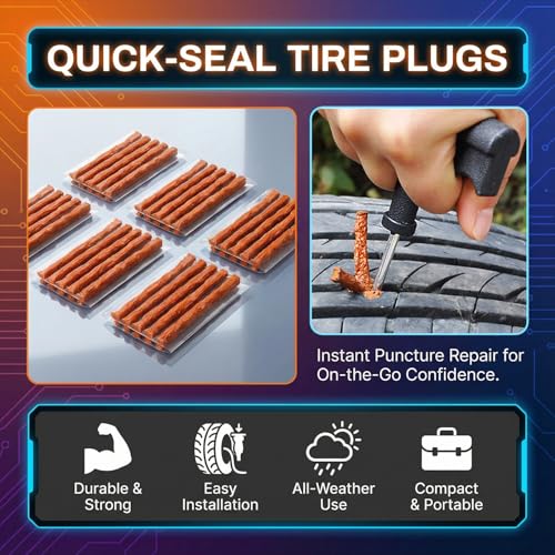 Image of amiciAuto Tubeless Tyre Puncture Repair Strips (30 Strips Pack) | Heavy-Duty, Leak-Proof & Extra Sticky Rubber Strips for Car, Bike & Scooter | Strong Grip, Long-Lasting Seal for Emergency Tyre Repair