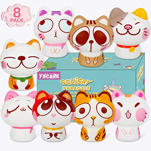 Yscare 8 Pack Jumbo Squishies Slow Rising Cat Squishy Toy,Soft Scented Kawaii Jumbo Slow Rising Squishies Animal Newest Cat Squishy, Squishes cat for Girls Kids Party Favors Christmas Birthday Gifts