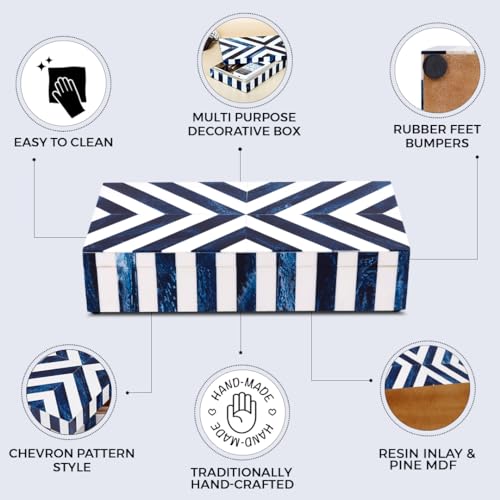 Image of Handicrafts Home Chevron Collection, Storage Organizer Decorative Box Multipurpose Gift - Chevron Blue 10x4.5x2.5 inch