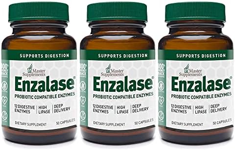 ENZALASE Master Supplements 50 Capsules, Pack of 3 - Probiotic Compatible Enzymes - Provides Digestive Boost + Gas & Bloating Relief - Gluten Free - 150 Total Servings