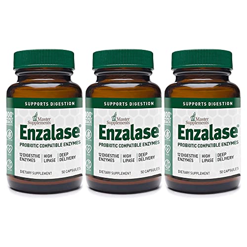 Enzalase Master Supplements 50 Capsules, Pack Of 3 - Probiotic Compatible Enzymes - Provides Digestive Boost + Gas & Bloating Relief - Gluten Free - 150 Total Servings #TOP2