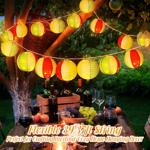 Image of Tujoe 16 Pcs Beach Ball Lantern String Lights 19.7 ft 40 LED Beach Ball Hanging Paper Lanterns with Lights Battery Operated Summer Party Decorations for Pool Yard