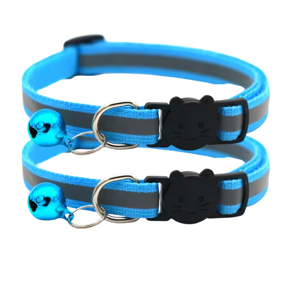 Soft Fit Reflective Cat Collar with Quick Release Safety Buckle and Bell, Pack of 2 (Baby Blue)