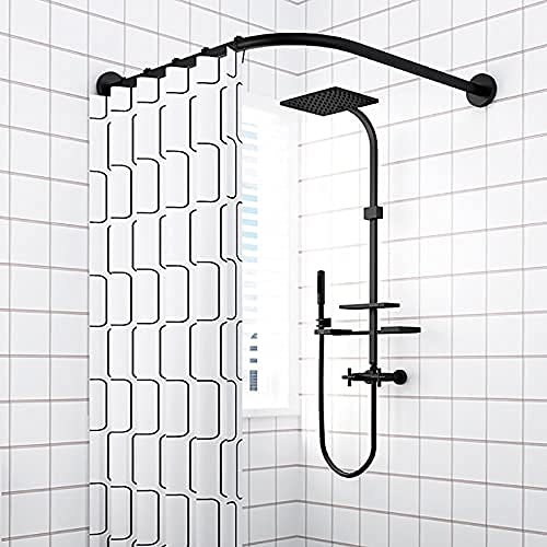 Shower Curtain Rail Curved L Shape Bathtub Stainless Steel Shower Rail Corner Bathtub Stainless Steel Telescopic Rod Corner Shower Rail for Changing Room 70 to 95 cm x 125 to 165 cm