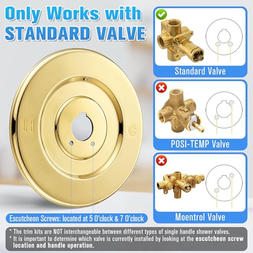 Image of Enhon Tub and Shower Trim Kit, Shower Trim Compatible with Moen Chateau T470 Single Handle Tub /Shower Standard Valve, Escutcheon Screws Tube and Handle(Polished Brass, Knob)