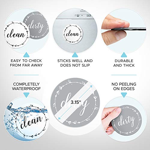 Dishwasher Magnet Clean Dirty Sign: Works on Stainless Steel Non Magnetic Dish Washers - 3.15\" - Includes Magnetic Piece with Adhesive - Farmhouse Kitchen Accessories Decor, Apartment Necessities - Thumbnail 6