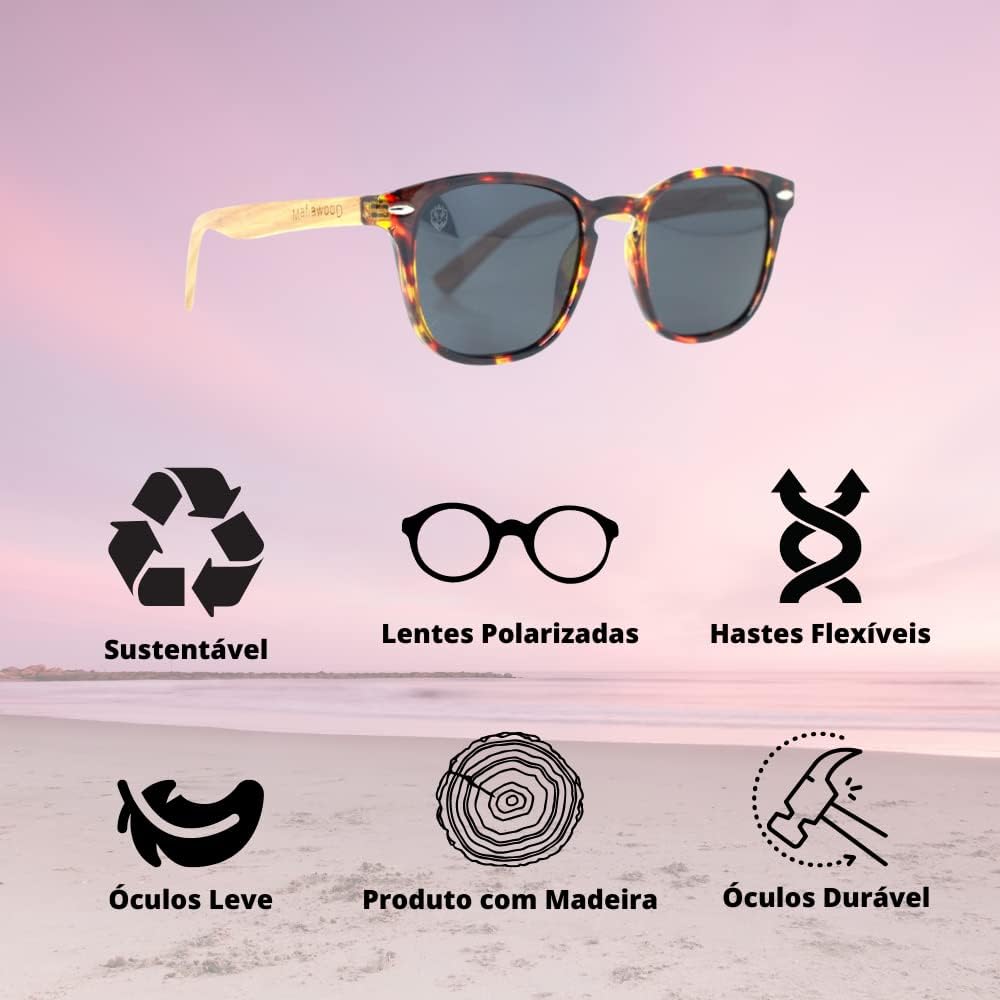 Modern Turtle Sunglasses with Light and Comfortable Wooden Arms, Mônica MafiawooD