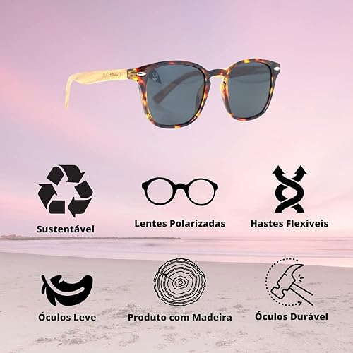 Miniatura 3 de Gafas de sol modernas Turtle con brazos de madera ligeros y cómodos, Mônica MafiawooD, Marrón y tortuga