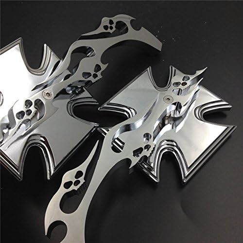 SMT-Chromed Billet Custom Running Acrylic Mirrors Compatible With Harley Dyna Wide Glide Maltese Cross Emblem Flame Style [B015SMNJJI]