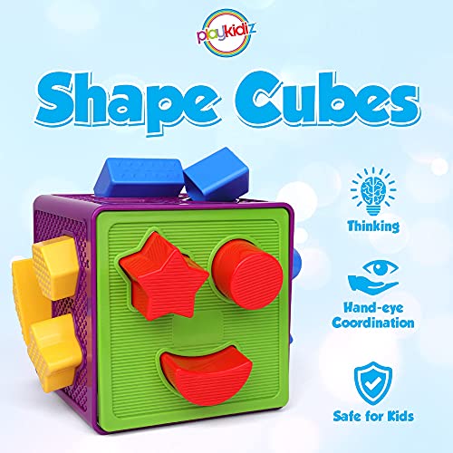 Playkidiz Shape Sorter Toy, Toddler And Baby Stem Sorting And Matching Activity Cube, 18 Blocks Colorful Sorter Box, My First Baby Toys Gift For Boys & Girls #TOP1
