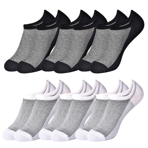 No Show Socks for Men Invisible Low Cut Ankle Socks with Non-Slip Silicone Stripes Seamless Toe 6 Pairs