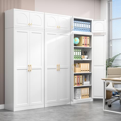 Image of Polup Kitchen Pantry Cabinet, 86 Inch Tall Metal Storage Cabinet, Food Pantry cabinets with Doors and Shelves, White Storage Cabinets for Living, Dining, Office, Bathroom, Garage, Assembly Required