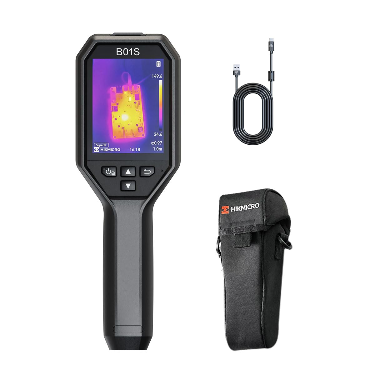HIKMICRO Caméra thermique B01S, résolution IR 256 x 192, WiFi, 25Hz, caméra thermique, écran LCD de 3,2 pouces de résolution 640 x 480, 49 152 pixels, caméra thermique infrarouge portable