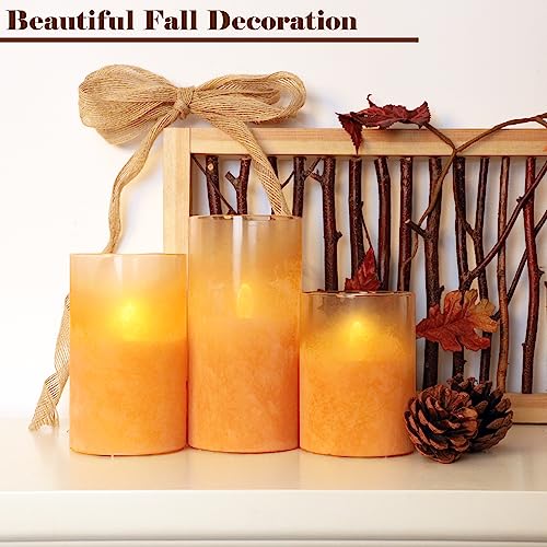 Image of Flameless Candles, Sandblasted Glass LED Candles, Battery Operated Flickering Candles with Remote & Timer, Real Wax Pillar Candles for Holiday Home Decorations