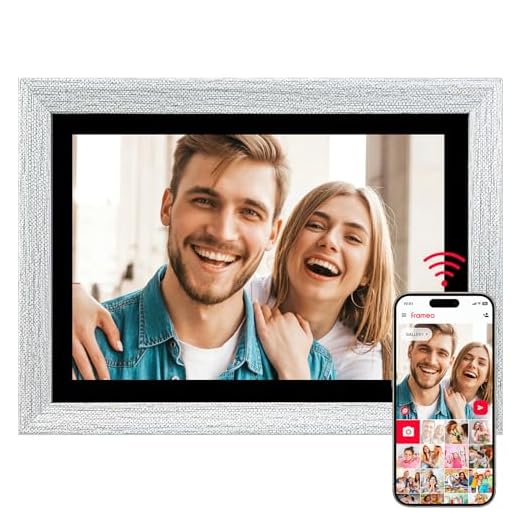 10.1 Inch WiFi Digital Picture Frame, IPS Touch Screen Smart Cloud Photo Frame with 16GB Storage, Auto Rotate, Wall Mountable, Easy Setup to Upload Photos/Videos via FRAMEO App (Wooden)