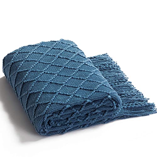 Bedsure Throw Blanket for Couch 50 x 60 inches - Knit Woven Summer Blankets, Cozy Lightweight Decorative Throw for Sofa, Bed and Living Room - All Seasons Suitable for Women, Men and Kids (Navy)