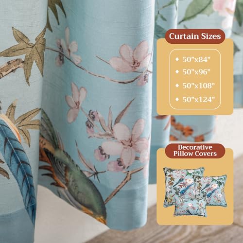 Image of Maison d' Hermine Curtains for Living Room 100% Cotton 50 inchx108 inch (Pack of 1) | 108 inches long Light Filtering Curtains for Windows Bedroom with Rod and Loop Pockets - Hokuzai - Blue