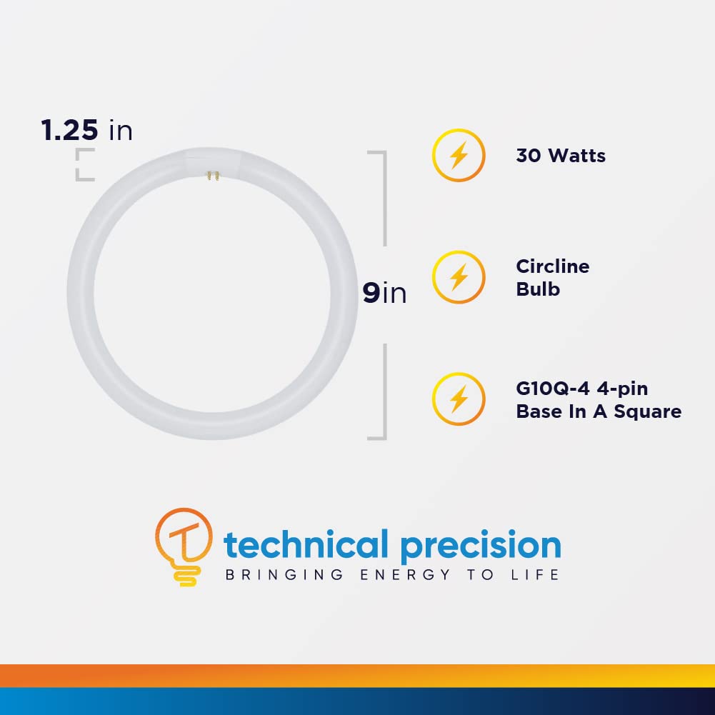 30W Circline Fluorescent Bulb Replacement for Batteries and Light Bulbs Tcp-32030 by Technical Precision - 9-Inch T9 Fluorescent Light Bulb - G10Q-4 4-Pin Base - 3000K Warm White - 1 Pack