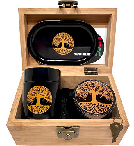 Tree of Life Stash Box Combo - Grinder Stash Jar and Rolling Tray - Stash Box with Lock Locking Stash Box Wood Stash Boxes(Tree Of Life)