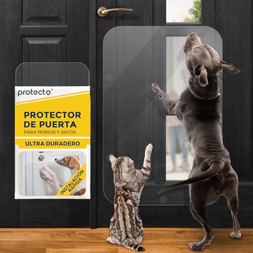 Protecto Protector de Puertas Arañazos de Perro y Gato, 90 x 60 cm – Protección de Puerta contra Arañazos Fácil de Montar – Protector Antiarañazos para Puerta, Pared, Ventana y Muebles - Transparente