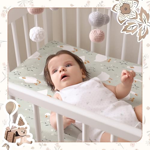 Image of Peryiter 4 Pack Crib Sheets for Baby Brown Silly Goose Soft Baby Bed Sheet Set 52'' x 28 inch Nursery Crib Sheets for Standard Bed Toddler Mattress Nursery Decor Boys Girls Kids