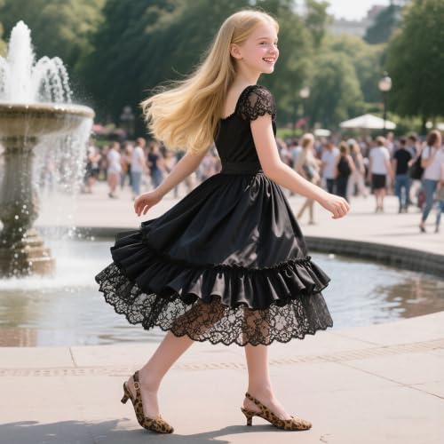 Image of PANDANINJIA Girls Dress Shoes Kitten Heels Sandals Closed Pointed Toe Slingback Flower Girl Little Big Kid Wedding Party School Pumps Shoes