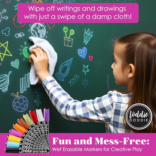 Image of Loddie Doddie Chalk Markers - 10-Pack, Earth Tones, 6mm Tips - Erasable Pens for Blackboard & Glass - Reversible Tips for Fine & Broad Lines - Window Chalk Markers for Cars & Mirrors