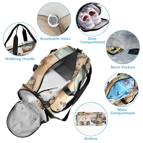 African Wild Animal Duffle Bag for Girl, Sports Duffle Gym Bags with Shoe Compartment, Personalized Overnight Bag Travel Weekender for Kids3