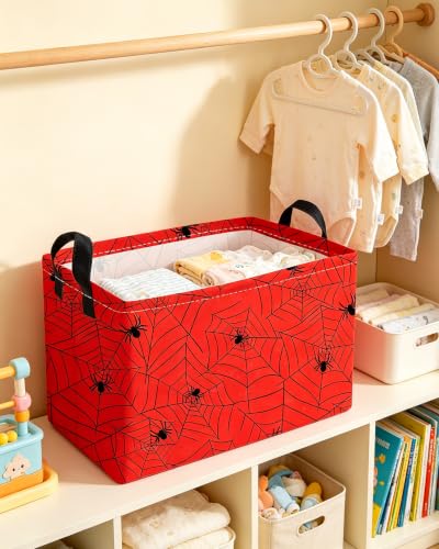 Image of Essme Rectangular Spider Basket,Kids Storage Bins Organizer with Handles for Farm Room Decor, Gift Basket,Shelf Basket.(Red Spider)