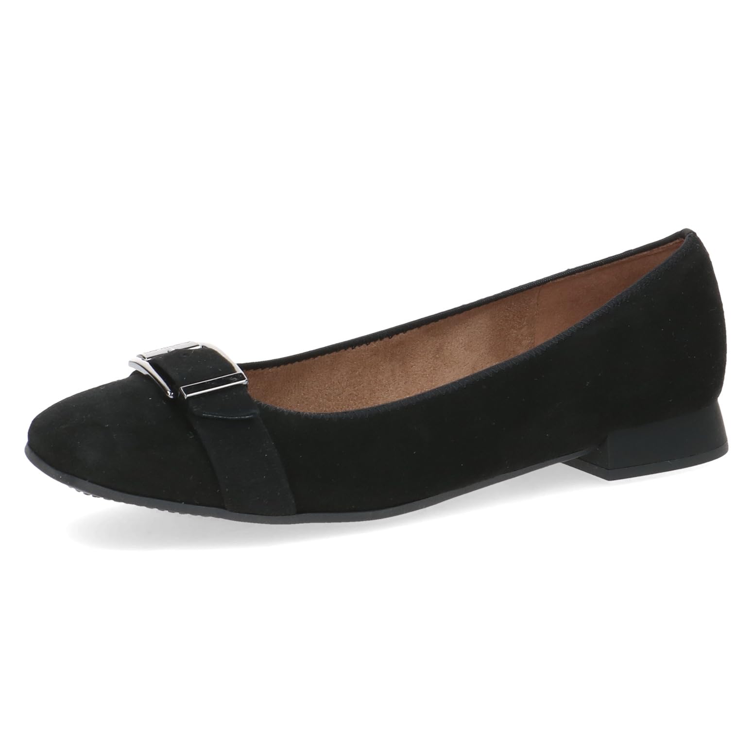 CAPRICE Women's Ballet Flats Memotion in Suede with Block Heel Width G, Black (Black Suede), 6.5 UK