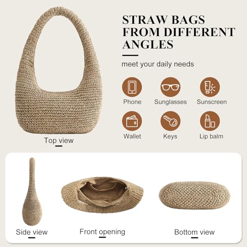 Bolso de playa de paja para mujer, tote para verano miniatura 5